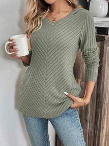 SHEIN LUNE Women's Autumn/Winter Raglan Sleeve Hoodie T-Shirt, Front Distressed Panel, Side Pockets, Casual Loose Fit