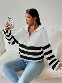 Calvaya Suéter tejido con medio cierre de cremallera, versátil para mujer, de estilo oversized, nuevo para otoño/invierno