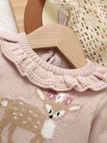 SHEIN Vintaside Kids Baby Girls Deer Jacquard Ruffle Collar Romper, Cute And Casual Overall Outfit For