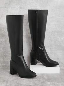 SHUZIA Knee High Block Heel Tall Boot Summer Shoes Spring Shoes Spring Break Easter For Christmas - Black - View 5