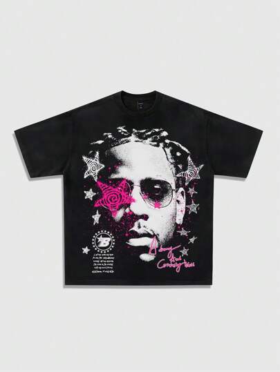 Street Life T-shirt décontracté à manches courtes col rond avec imprimé graphique et slogan pour hommes