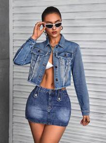 SHEIN ICON Jachetă de denim casual pentru femei, minimalistă și la modă pentru ținuta de zi cu zi