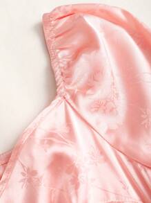 Sweetra Blusa elegante de mujer con escote en forma de corazón, decoración de lazo, estampado jacquard, mangas farol, de alta calidad Y2K - Rosa - Ver 3