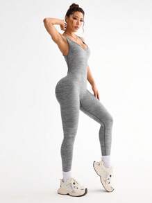 SHEIN Sport Studio Women Open Back Crisscross Casual Yoga Sports Jumpsuit