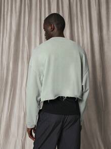 SUMWON Casual Raw Edge Cropped Sweatshirt Oversized Drop Shoulder Winter Streetwear Athletic Loungewear Cotton Blend Pullover Fall Spring Athleisure - Grey - View 2