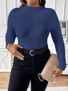 Celure Jersey de punto con cuello alto y manga larga, ajustado y versátil para otoño/invierno, tallas grandes para mujeres
