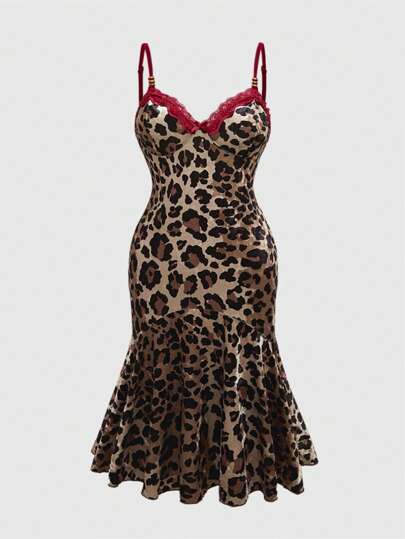 Grunge Punk Vintage Y2K Gyaru Leopardenmuster Kontrastfarben Meerjungfrau Cocktailkleid, Partykleid für Damen in Große Größen für Valentinstag, für den Sommer