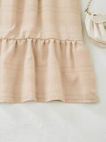 SHEIN Vintaside Kids Tween Girl Textured Fabric Comfortable Casual Loose Vacation Dress,Holiday Summer Travel - Coffee - View 5