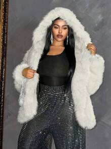 Maweii Plus Size Fluffy Jassen