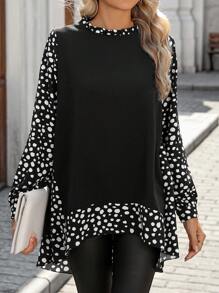 INAWLY Women's Polka Dot Print Long Sleeve Casual Loose Blouse, Autumn Fall Cloth For Women - Black - View 6