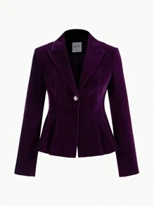 MOTF PREMIUM VELVET SOLID PEAK COLLAR FLOWY HEM BLAZER - Purple - View 9