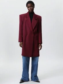 SHEIN Privé Women's Loose Exaggerated Wide Strap Long Blazer Jacket, Autumn/Winter Fall Cloth For Women - Red - View 2