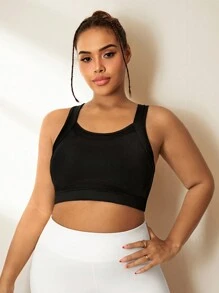 Easithlete Plus Size Contrasting Slogan Elastic Sports Bra - White - View 3