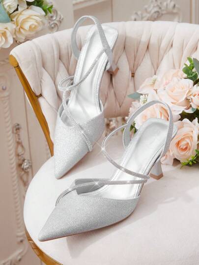 Rhinestone Decor Pointed Toe High Heel Shoes For Women, Match Well With Dress Spring Shoes Spring Break Easter Prom Heels