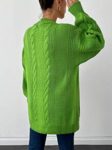 EURMUSE Women's Solid Color Drop Shoulder Long Sleeve Single Breasted Casual Cardigan, Autumn/Winter - Green - View 2