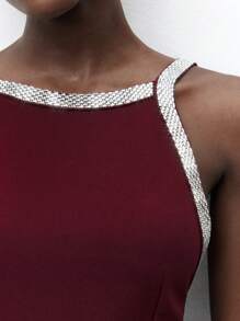 Maija Women's Sexy Rhinestone Decor Backless Halter Mini Dress - Burgundy - View 3