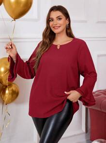 EMERY ROSE Camisa de manga de campana de unicolor informal de talla grande, ropa de Año Nuevo, ropa de fiesta, ropa del Día de San Valentín