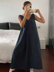 Livesso Vestido largo sin mangas con diseño de pliegues simples para uso doméstico