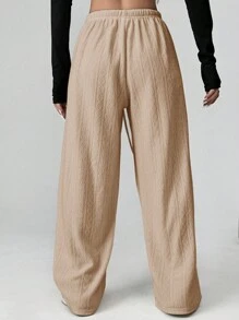 SHEIN EZwear Pantalon de survêtement blanc décontracté pour femmes en grandes tailles, minimaliste et pour un porter au quotidien - Nude - Voir 2