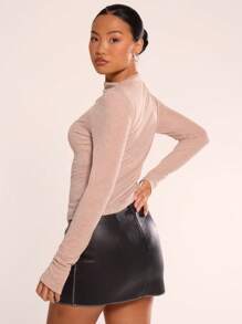 MUSERA High Neck Sheer Long Sleeve Top Casual Summer Spring Easter Elegant - Apricot - View 3