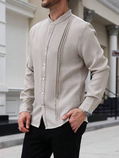 Manfinity Homme قميص رجالي عادي أحادي اللون بأكمام...