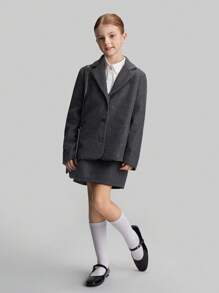 Ontre Tween Girls Casual Reversible Collared Jacket And Shorts 2 Pieces Set - Dark Grey - View 1