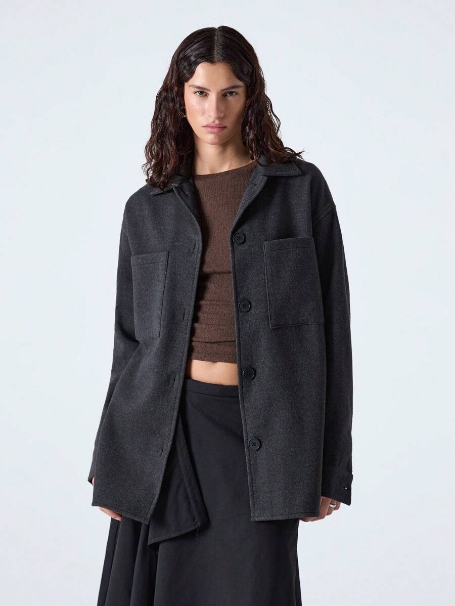 LYSMO Ramadan Women's Basic Shirt Style Jacket - Dark Grey - View 1