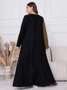 Al Najma Asymetryczna sukienka z długim rękawem w stylu "Distressed Colorblock", Plus Size, Jesień-Zima, Swobodne, Skromne sukienki w kształcie litery A o długości maxi, Na co dzień/podróż/do domu