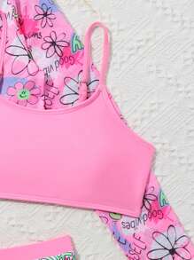 Tween Girls' Minimalist Fashion Beach Vacation Camisole Cover-Up & Panties Swimwear Set