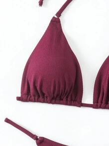 Conjunto de bikini para mujer con parte superior de cuello de halter y Bottom con nudo en la espalda, bikini de verano