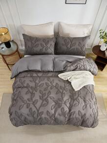 3 Stücke Polyester, weich & bequem, grau geschnittenes Blättermuster, Moderne Bettwäsche-Set (1 Bettbezug + 2 Kissenbezüge, ohne Füllung), geeignet für Heim-Dekoration, Schlafzimmer Nutzung, Ganzjährig