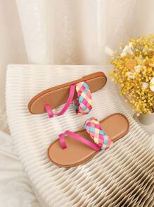 Kids Toe Post Woven Casual Flat Slippers - Multicolor - View 3