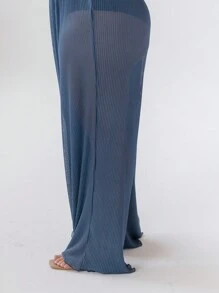 Aralina Curve Casual High-Waisted Lightweight Plisse Wide-Leg Pants - Blue - View 5