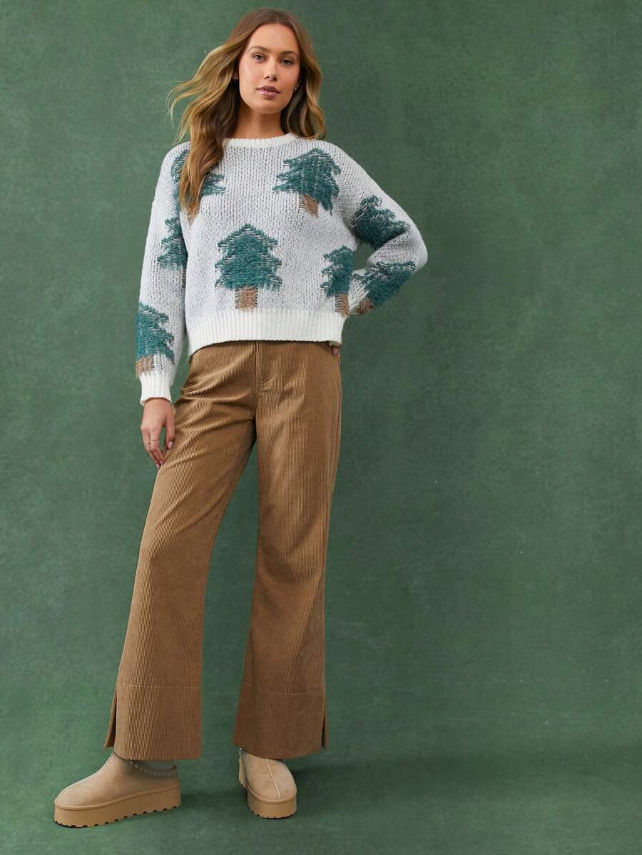 WESTFADE Western Low-Rise Corduroy Flare Ankle Length Pants Nashville Outfits - Khaki - View 1