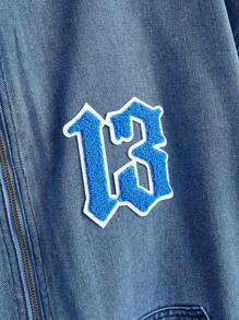 Manfinity Homme 男式宽松洗水深蓝色牛仔连帽休闲夹克 - 深色水洗藍 - 查看 4