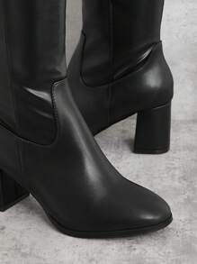 SHUZIA Knee High Block Heel Tall Boot Summer Shoes Spring Shoes Spring Break Easter For Christmas - Black - View 6