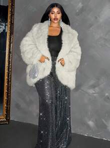 Maweii Plus Size Fluffy Jassen