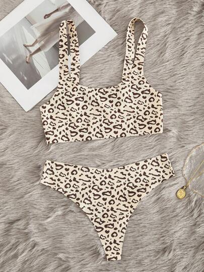 Women Leopard Print Com Tafel Minimalist Seamless Bralette Bikini Underwear Set view 5