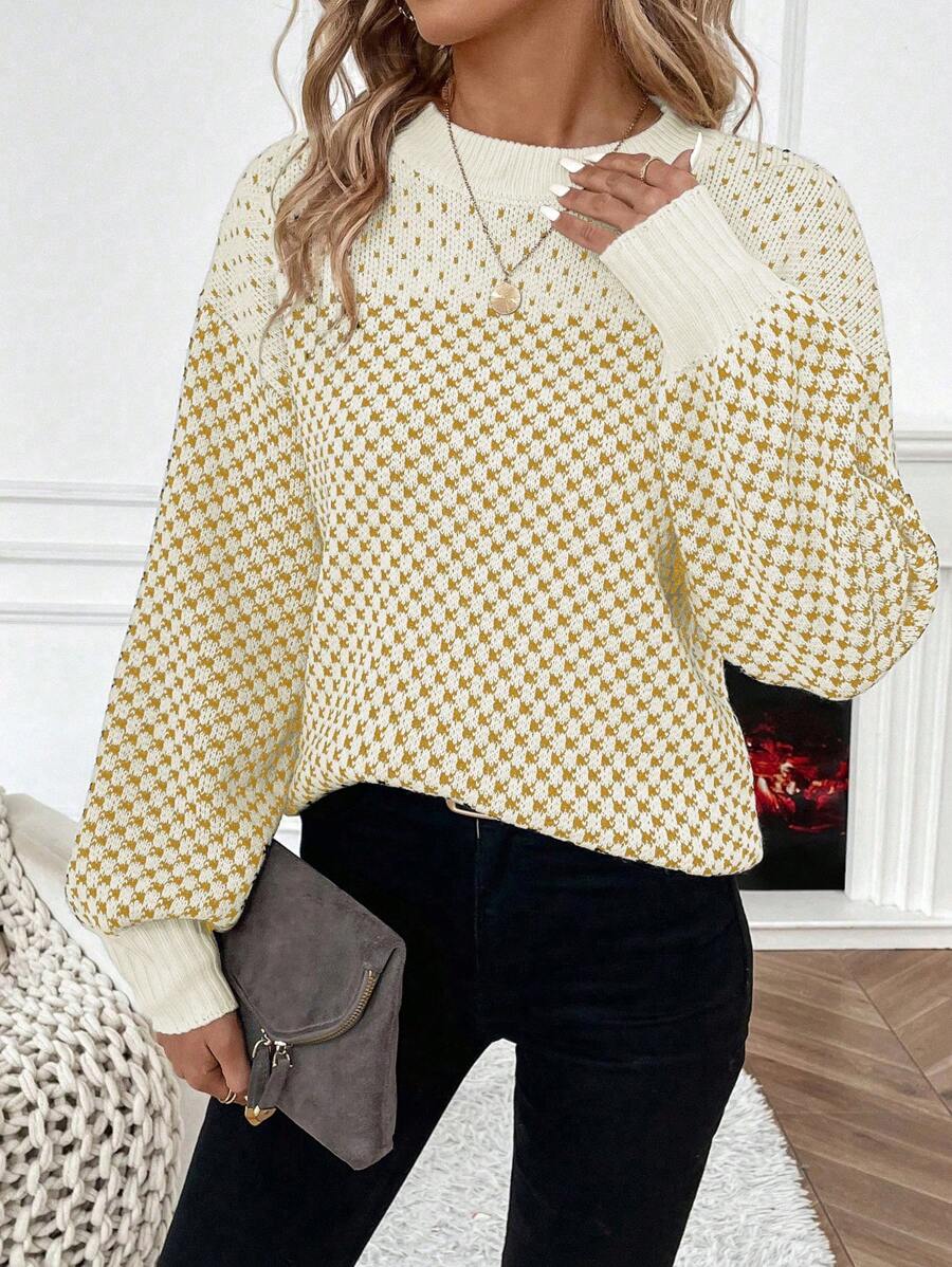 SHEIN LUNE 圆领套头毛衣，休闲时尚，适合日常穿着，针织套头衫，秋冬季款