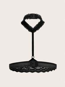 Plus Size Spets Underkläder Set - Svart - Visa 2