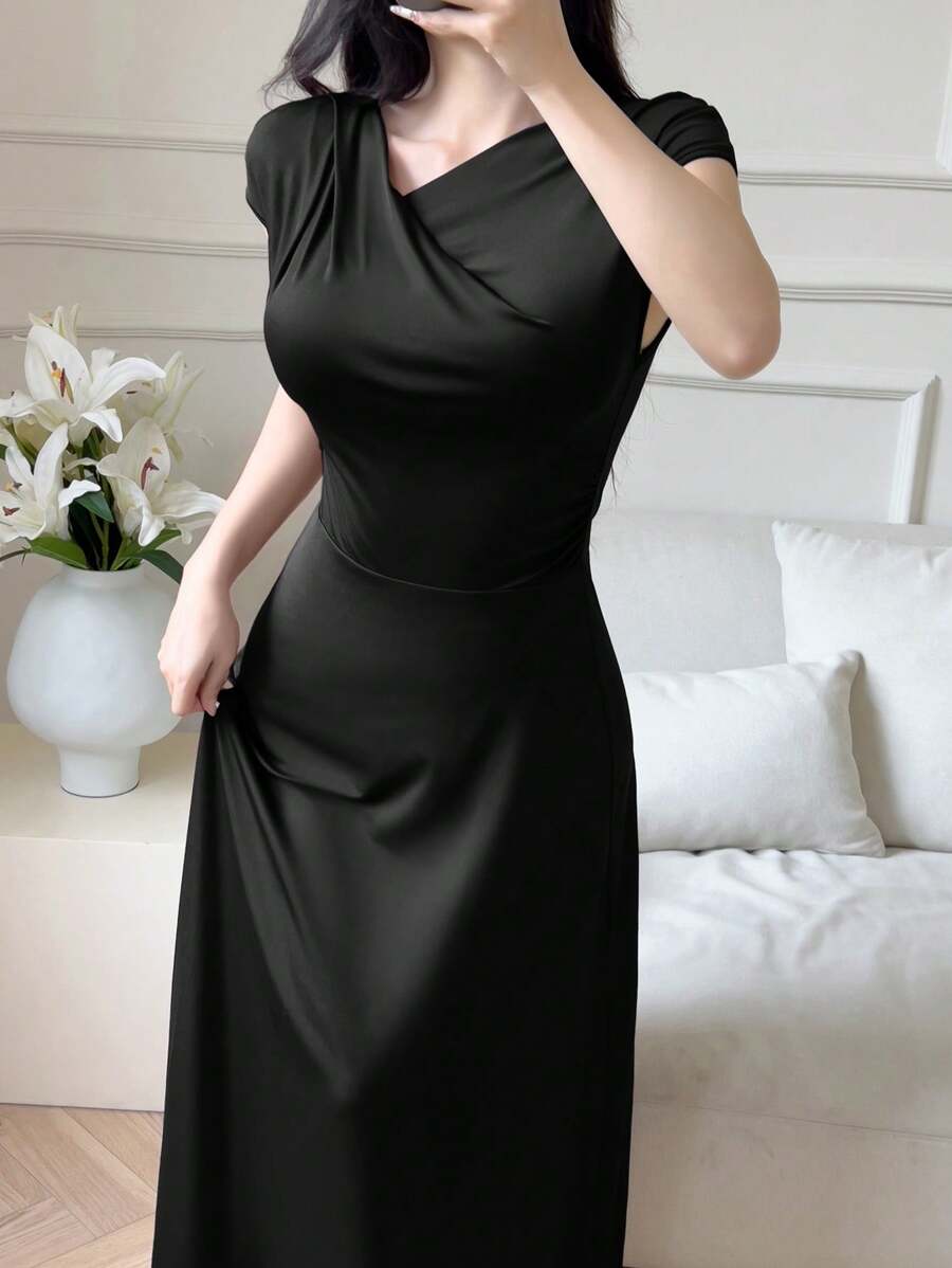 Modelyn Women Long Sleeveless Slim Fit Solid Color Dress