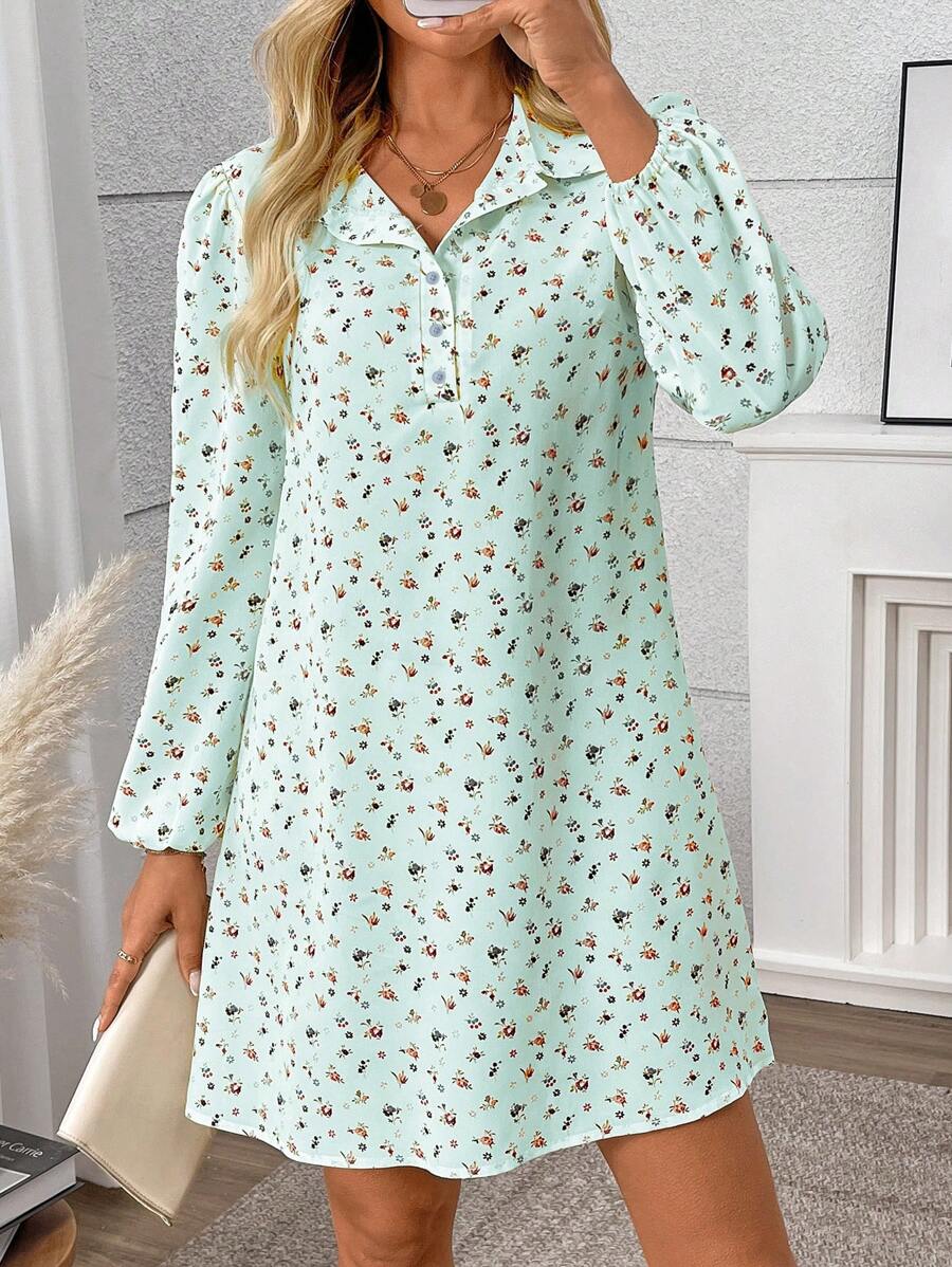 SHEIN LUNE Ditsy Floral Casual Dress, Minimalist & Fashionable For Daily Wear - Blue - View 1