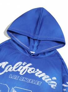 ROMWE MEN Street Life Heren Letter Print Hoodie en Losse Rechte Broek Trainingspak Set