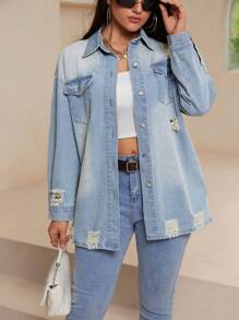 SHEIN Essnce Camisa vaquera casual, suelta y de estilo retro vintage para mujeres