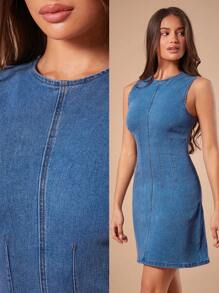 Forever 21 秋冬女士蓝色/基本款/夏季连衣裙/复古/圣诞派对连衣裙/新年连衣裙/节日连衣裙/圣诞连衣裙/感恩节连衣裙/新年前夜连衣裙/圣诞节女士迷你牛仔连衣裙 - 藍色 - 查看 2