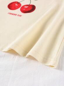 2 件套樱桃印花长袖睡衣套装，适合少女，春秋季 - 彩色 - 查看 3