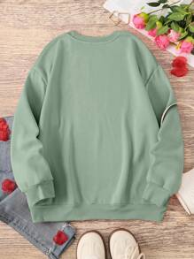 SHEIN LUNE Áo nỉ nữ cỡ lớn in hình cây thông Noel rực rỡ và tươi vui, thích hợp mặc mùa thu. - màu xanh lá - Xem 2