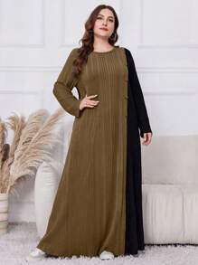 Al Najma Asymetryczna sukienka z długim rękawem w stylu "Distressed Colorblock", Plus Size, Jesień-Zima, Swobodne, Skromne sukienki w kształcie litery A o długości maxi, Na co dzień/podróż/do domu