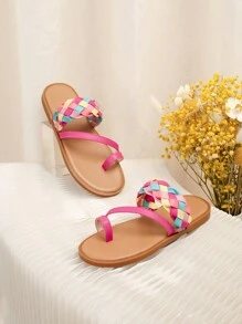 Kids Toe Post Woven Casual Flat Slippers - Multicolor - View 2