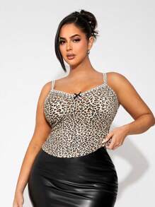 SHEIN SXY Plus Size Damski Seksowny Elegancki Top Cani z Nadrukiem W Panterkę, Nadaje Się Do Codziennego Noszenia, Wieczór Randkowy, Urodziny, Wieczór Panieński, Elegancki, Swobodny, Zakupy, Moda Uliczna, Wyjścia, Łatwy Do Dopasowania i Wygląda Na Szczupłą, Akcentuje Twoje Ciało, Pochlebia Figurze